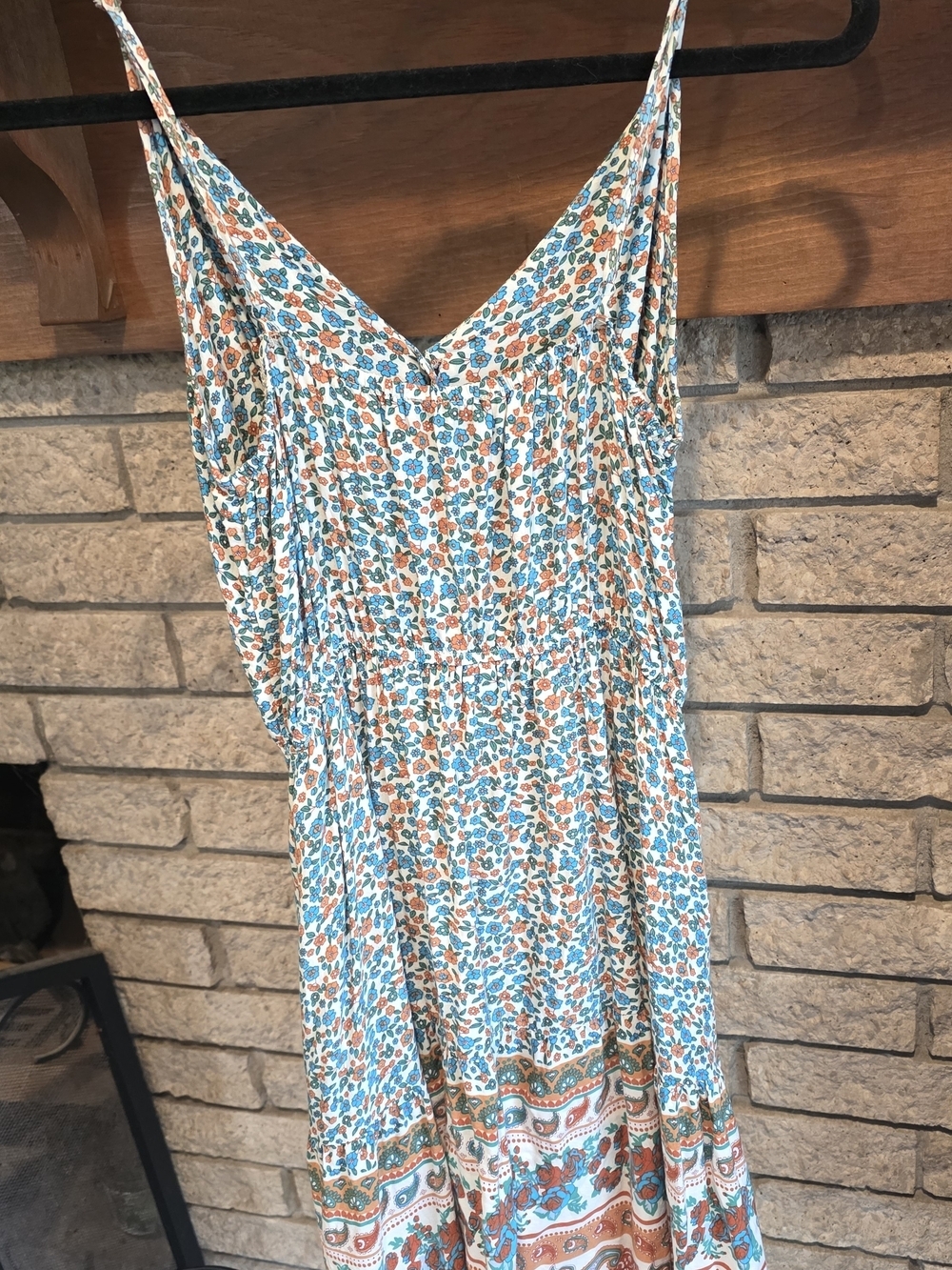 Pretty Garden Bohemian Teal and Rust Floral Smocked Midi Dress - Picture 4 of 6